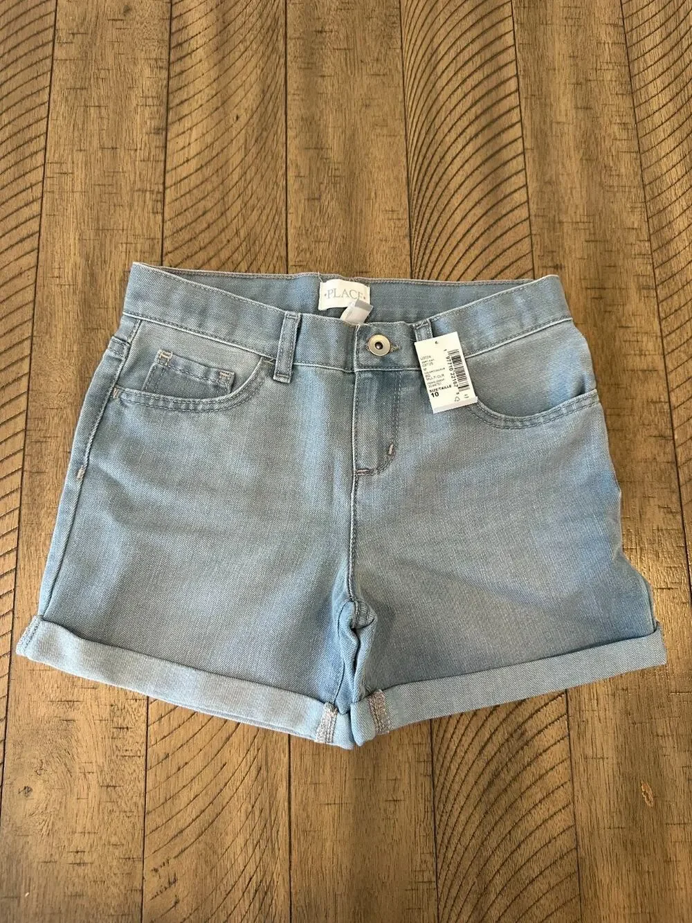 The Children's Place Girls Light Wash Denim Shorts Size 10 Adjustable Waist NWT